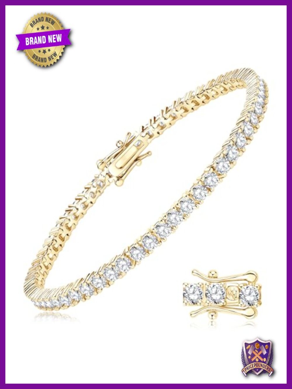 Moissanite Tennis Bracelet 14K Gold Plated D Color VVS1 Round Cut Imitation